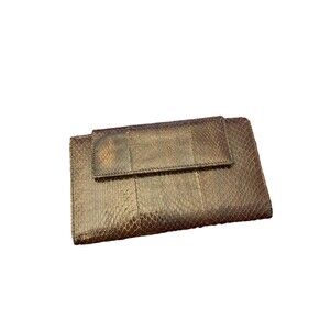 Vintage Wilson Leather Snake Skin Trifold Clutch Wallet Brown Multi-pocket